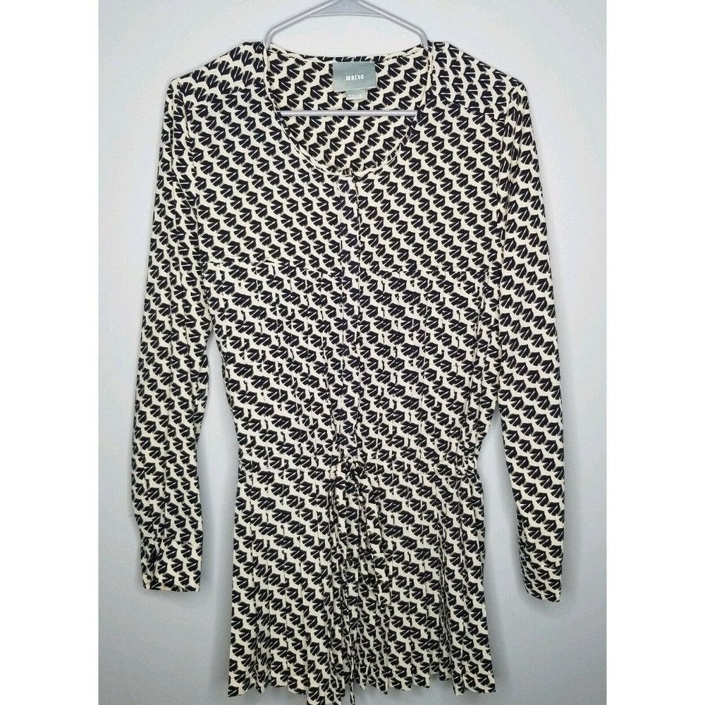 Anthroplogie Maeve Draw String Waist Pleated Tunic Top Size Medium Black Cream